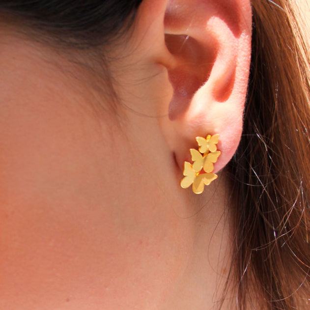 Aretes mariposas triple