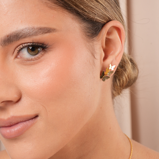 Aretes mariposas triple