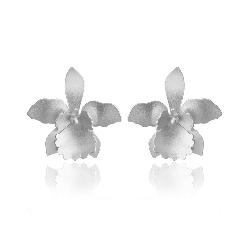 Mi tienda variation Plateado Aretes orquídea quadricolor