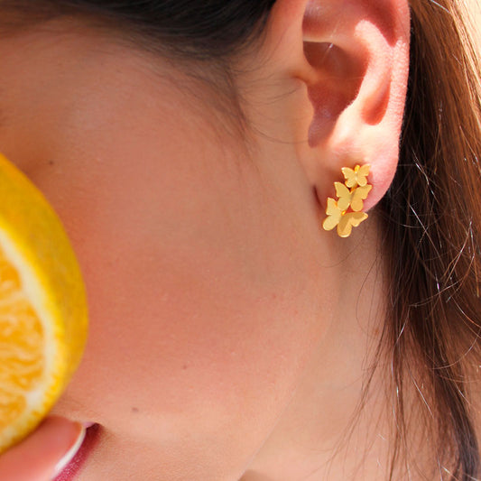 Aretes mariposas triple