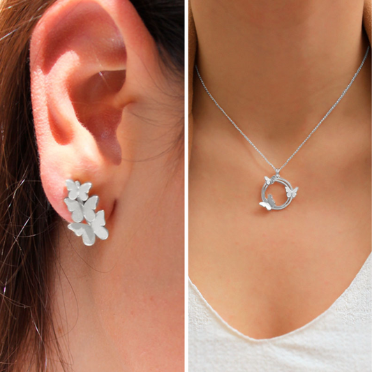 Set Mariposa Triple Plateado