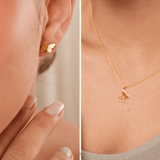 Dicca SET MARIPOSA DOBLE. Incluye aretes y collar