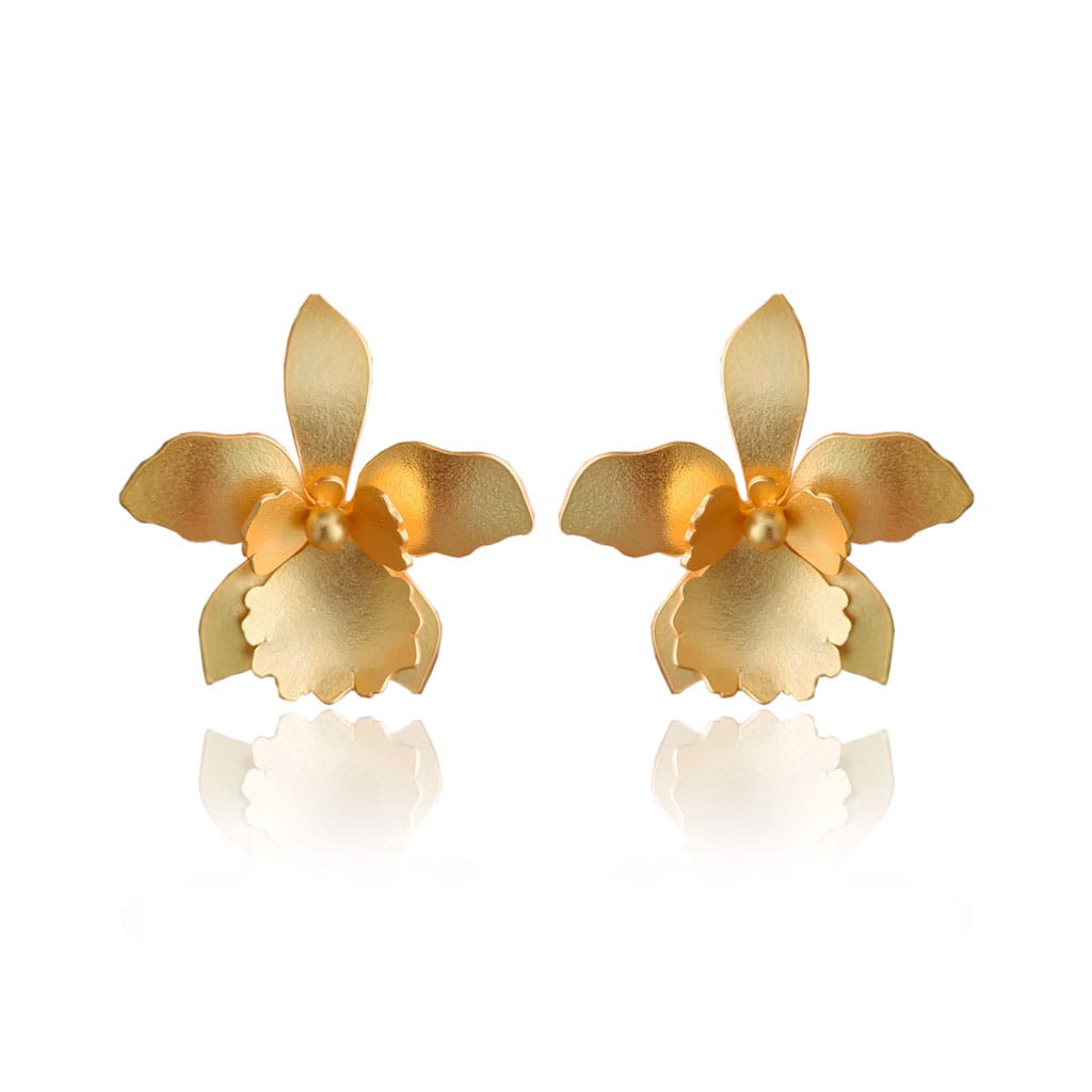 Mi tienda variation Dorado Aretes orquídea quadricolor