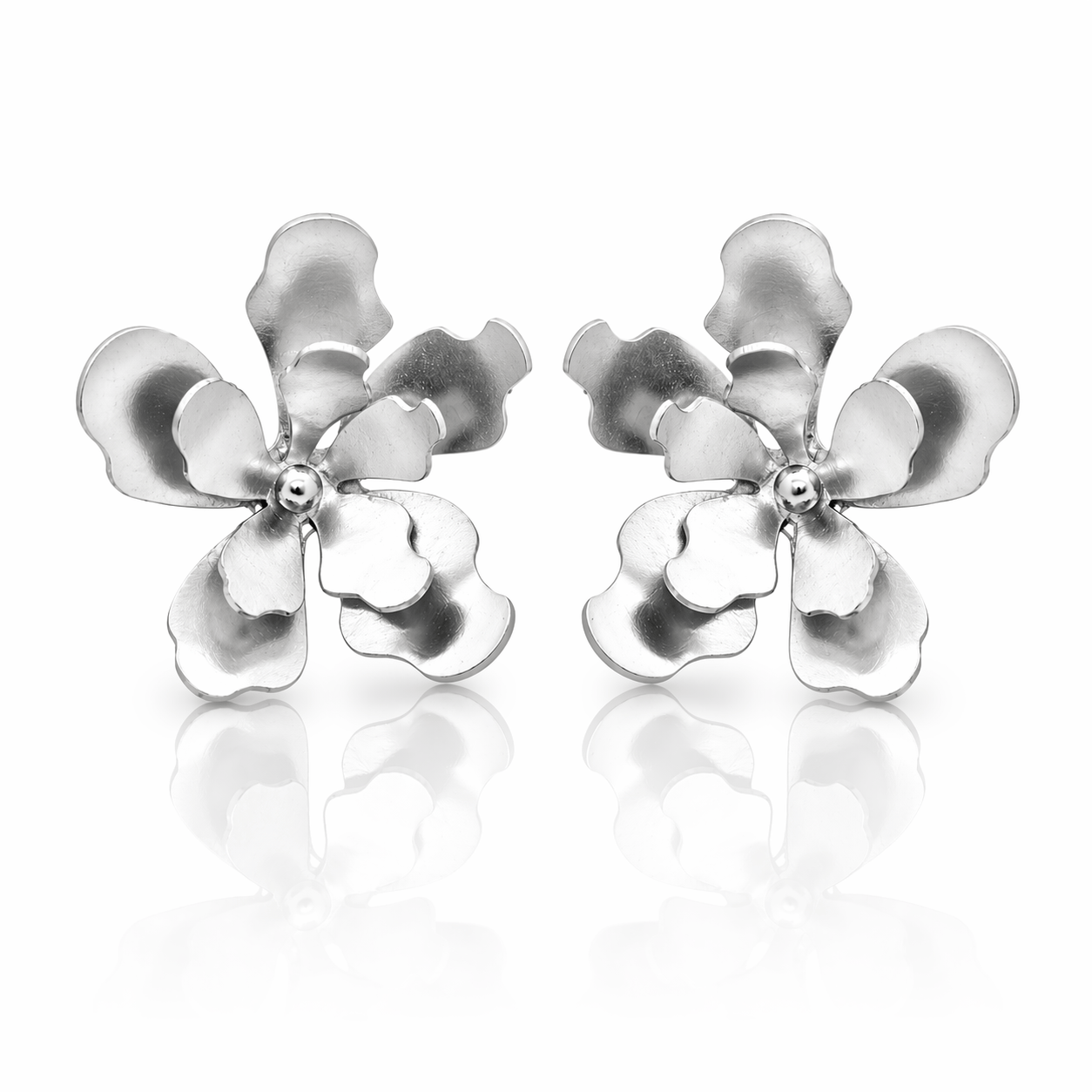 Mi tienda variation Plateado Aretes flor merania grande