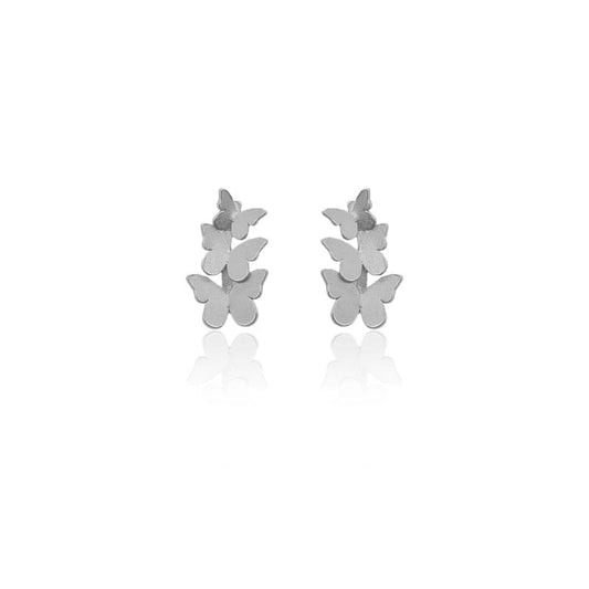 Mi tienda variation Plateado Aretes mariposas triple
